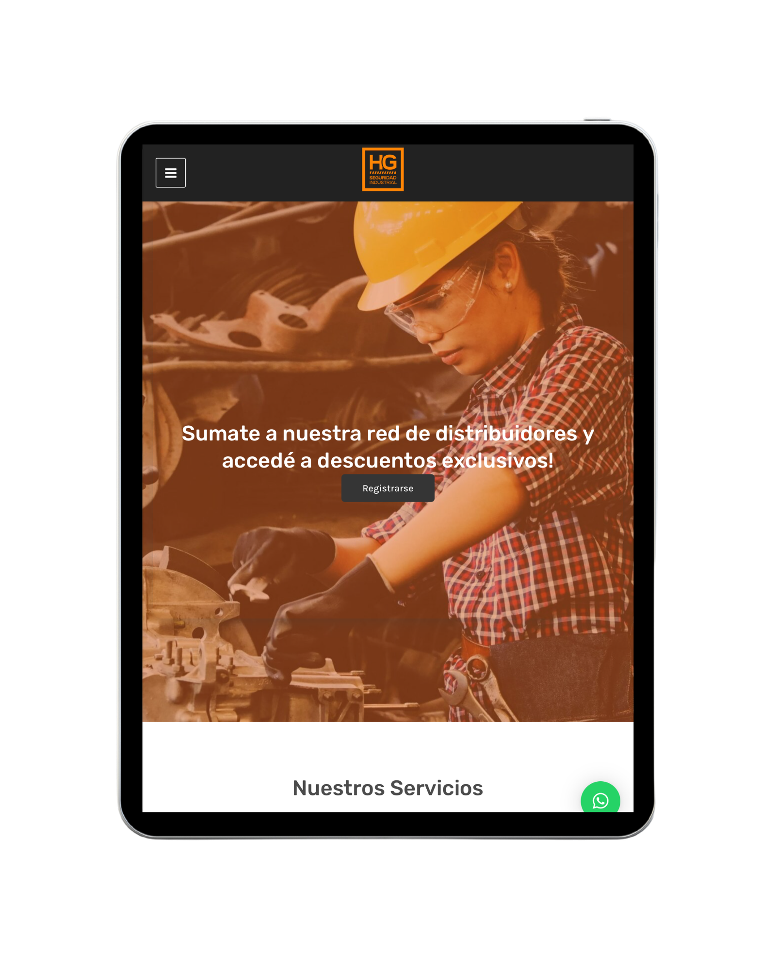 Mockup tamaño tablet del sitio de Hg seguridad Distribuidores