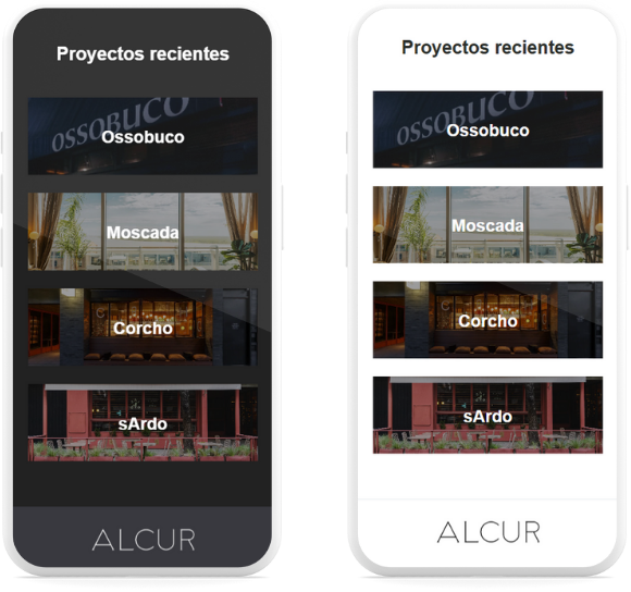 MModo oscuro y modo claro del sitio grupo alcur